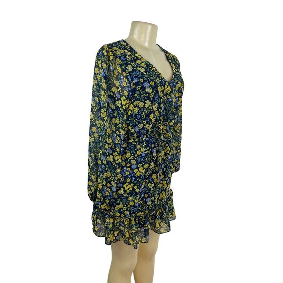 3rd + Malt Floral Print Long Sleeve Mini Dress With Tie Waist & Ruffled Hem Size - Picture 2 of 8